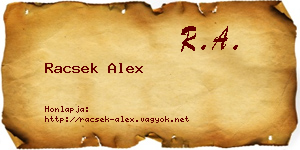 Racsek Alex névjegykártya